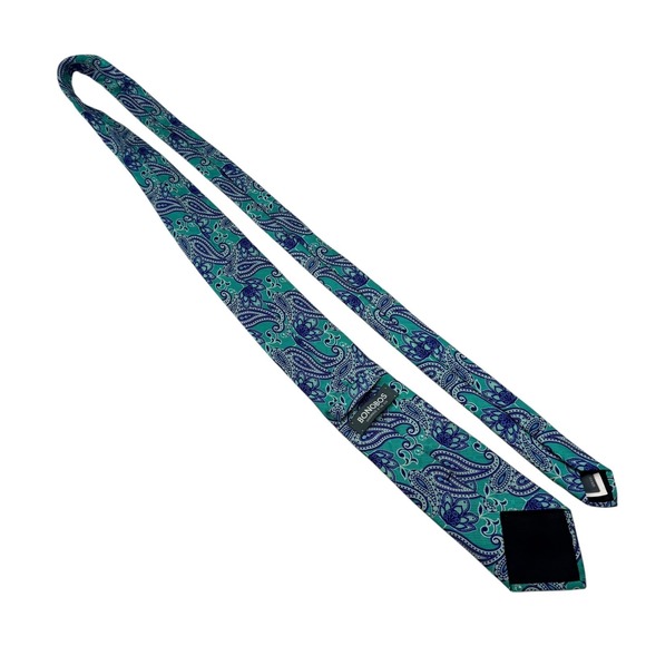 BONOBOS Mens Teal Blue Paisley Silk Tie Handmade in USA 3in Width 59in Length - Picture 4 of 8